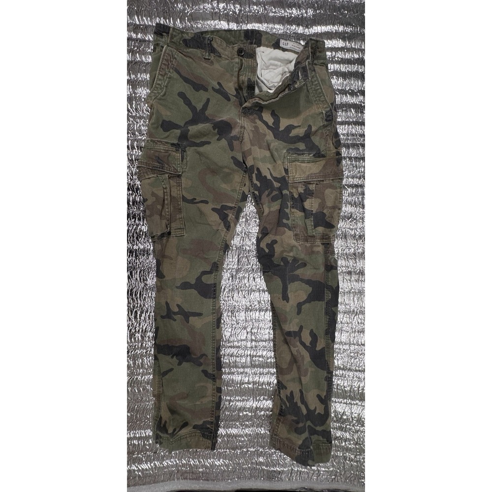 GAP Slim Taper Camo Cargo Pants Mens 31x30 Military Utility Green Woodland
